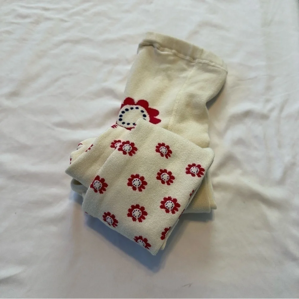 Lands End Daisy Tights Cotton & Polyester Thick Size M 10-12